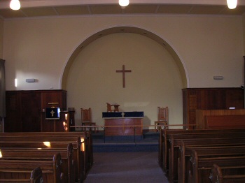 Inside Redbourn Methodist Church looking towards the cross